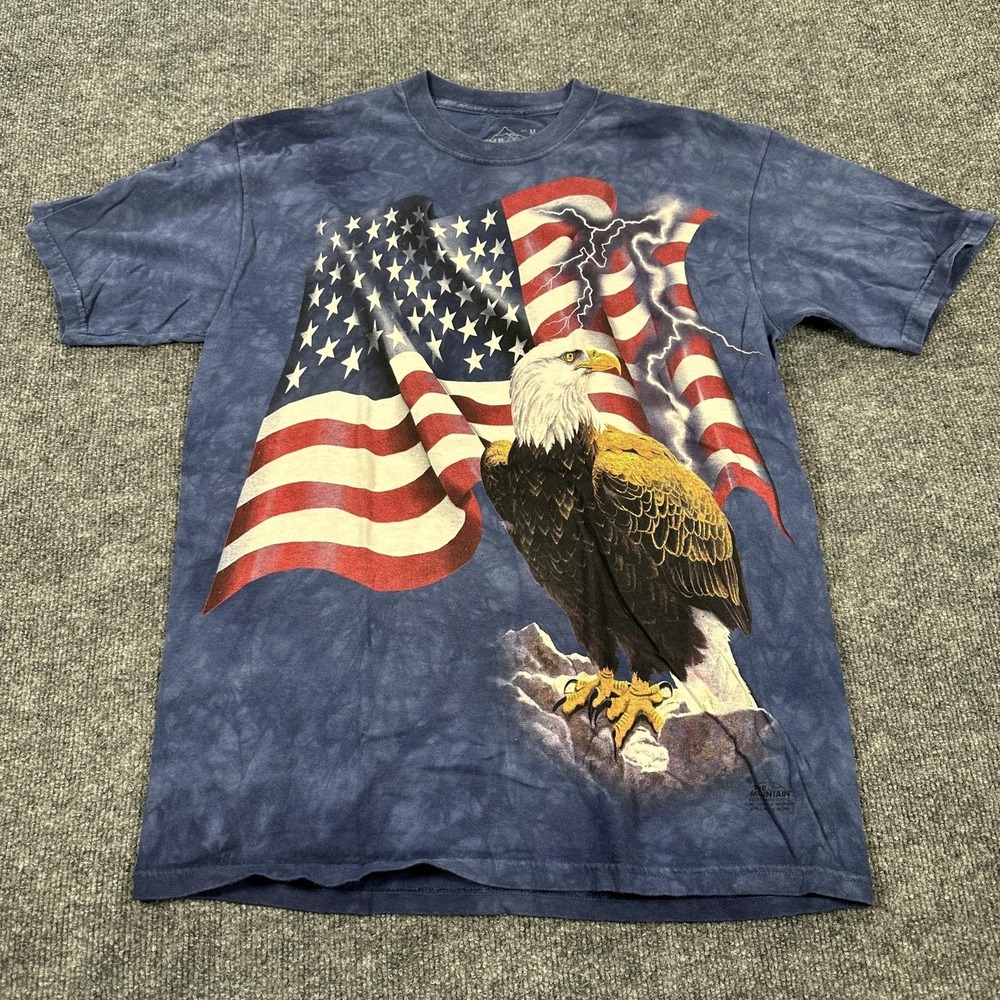 The Mountain Shirt Mens Medium Blue Bald Eagle Flag Graphic Patriotic Tee USA